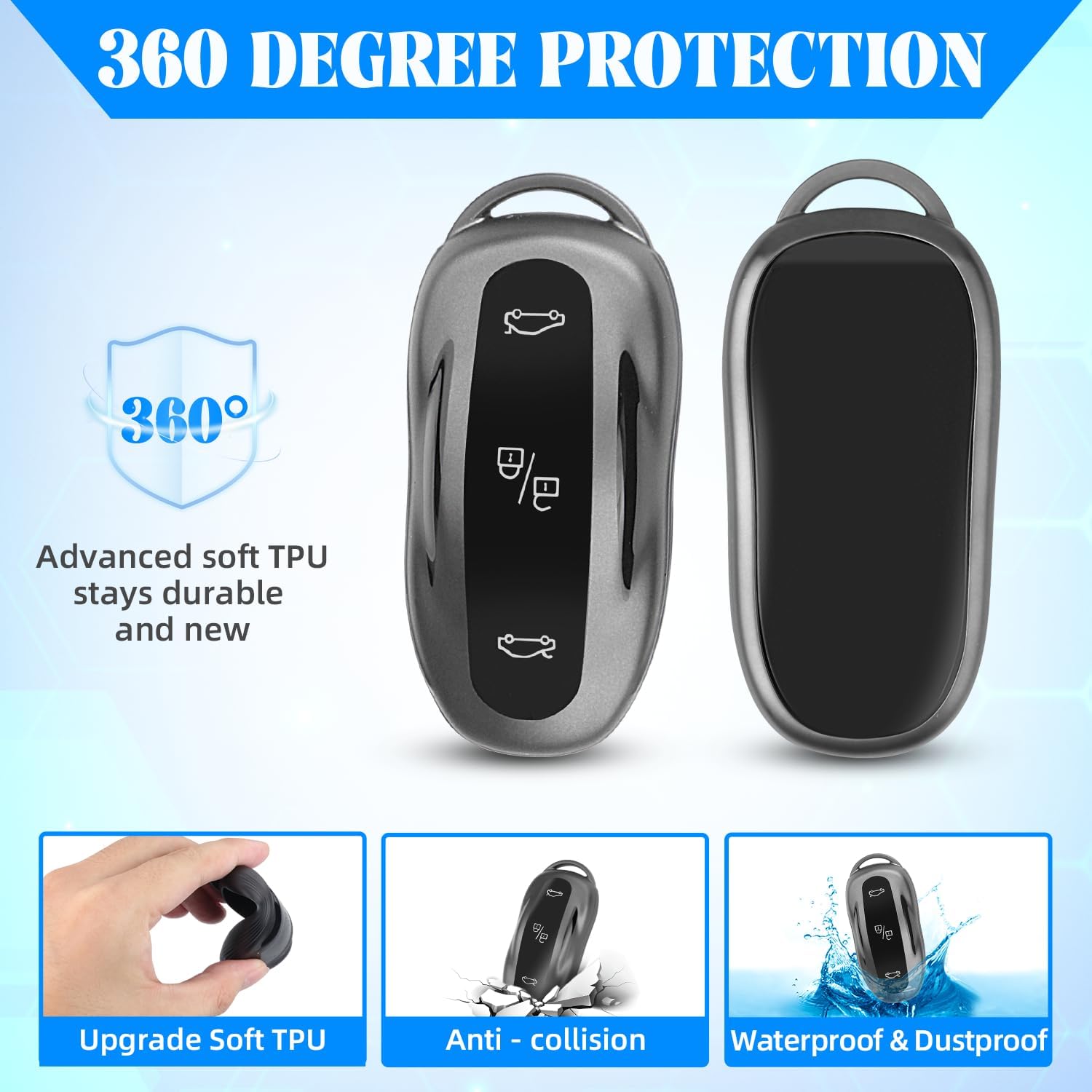 QBUC for Tesla キーフォブカバーケース キーチェーン付き