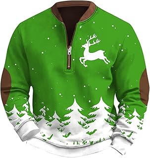Sudadera de Navidad para hombre con impresión 3D media cremallera para invierno