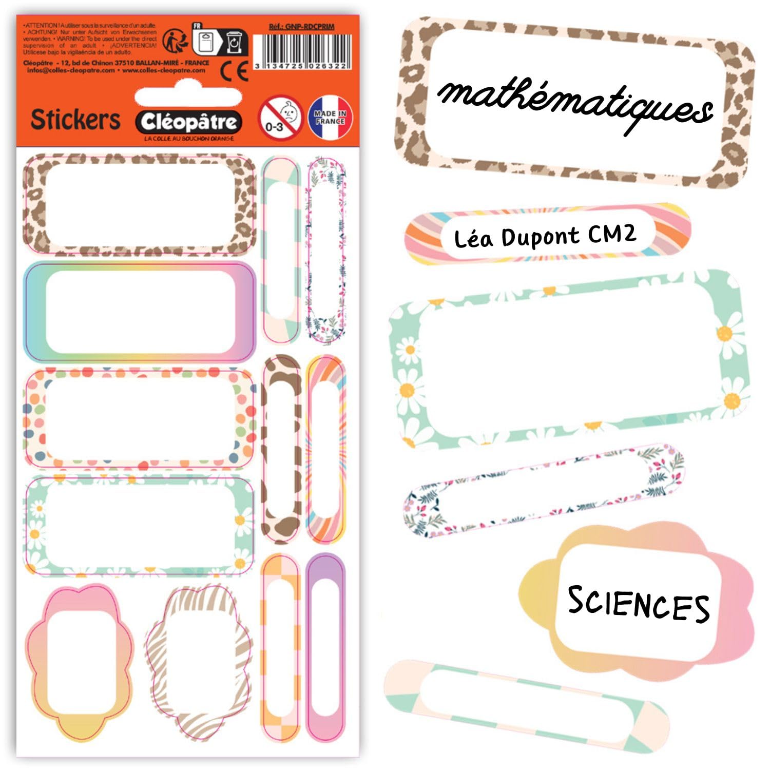 CLEOPATRE 12 Pack Custom Stickers Labels for Primary School College - No Pack Stickers - Ideal for Notebooks, Pencils, School Supplies