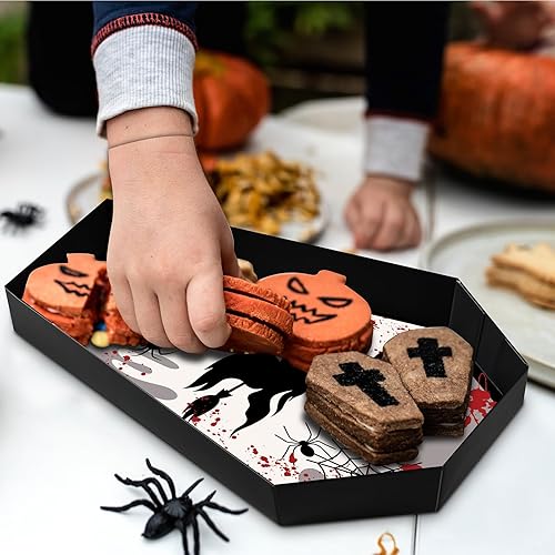 Miniatura 6 de Bandeja de ataúd de papel de Halloween de 12.2 x 8.46 pulgadas, 16 piezas, estilo horrible