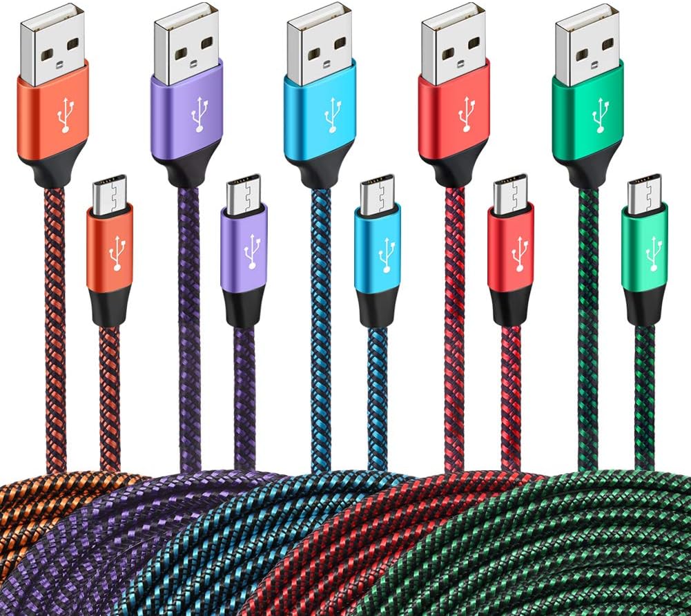 Braided Micro USB Cable 6ft 5 Pack,Fast Android Charger Cable,Bynccea USB to Micro USB Cable Compatible with Samsung Galaxy J3 J7 S6 S7 Edge Note 4 5 LG BlackBerry Motorola Xbox PS4 Kindle