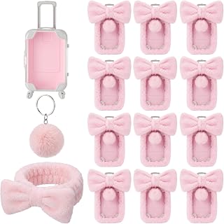 VioraWhite 36 Pcs Mini Suitcase Party Favor Box Storage,Pink | Clear Candy Containers, Plush Keychain Bow Headband, Mini Luggage Boxes for Wedding Birthday Bridal Shower Party Gifts