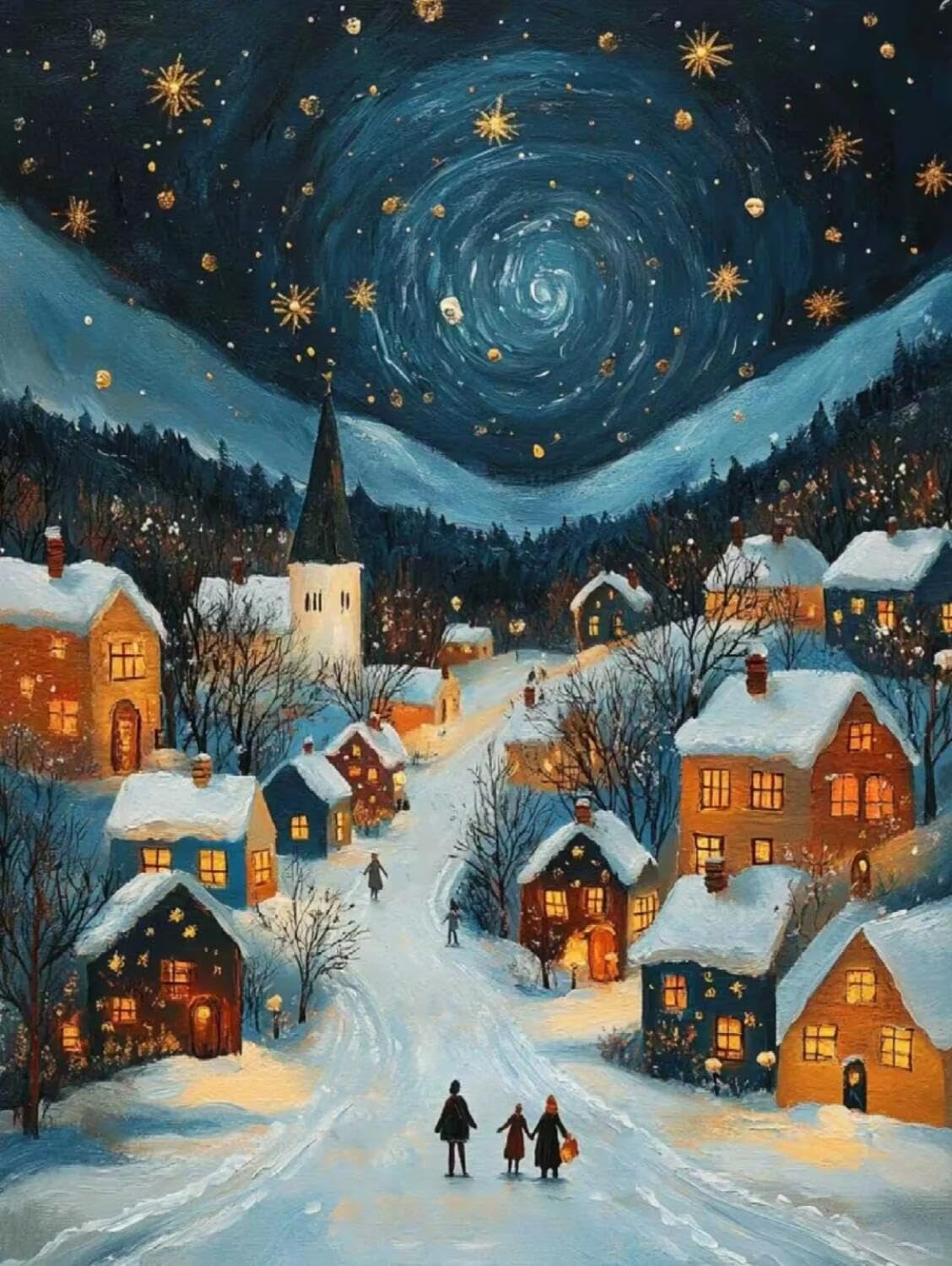 Rqwybcaxn Bead Embroidery Kits Town in the Snow 40x50cm