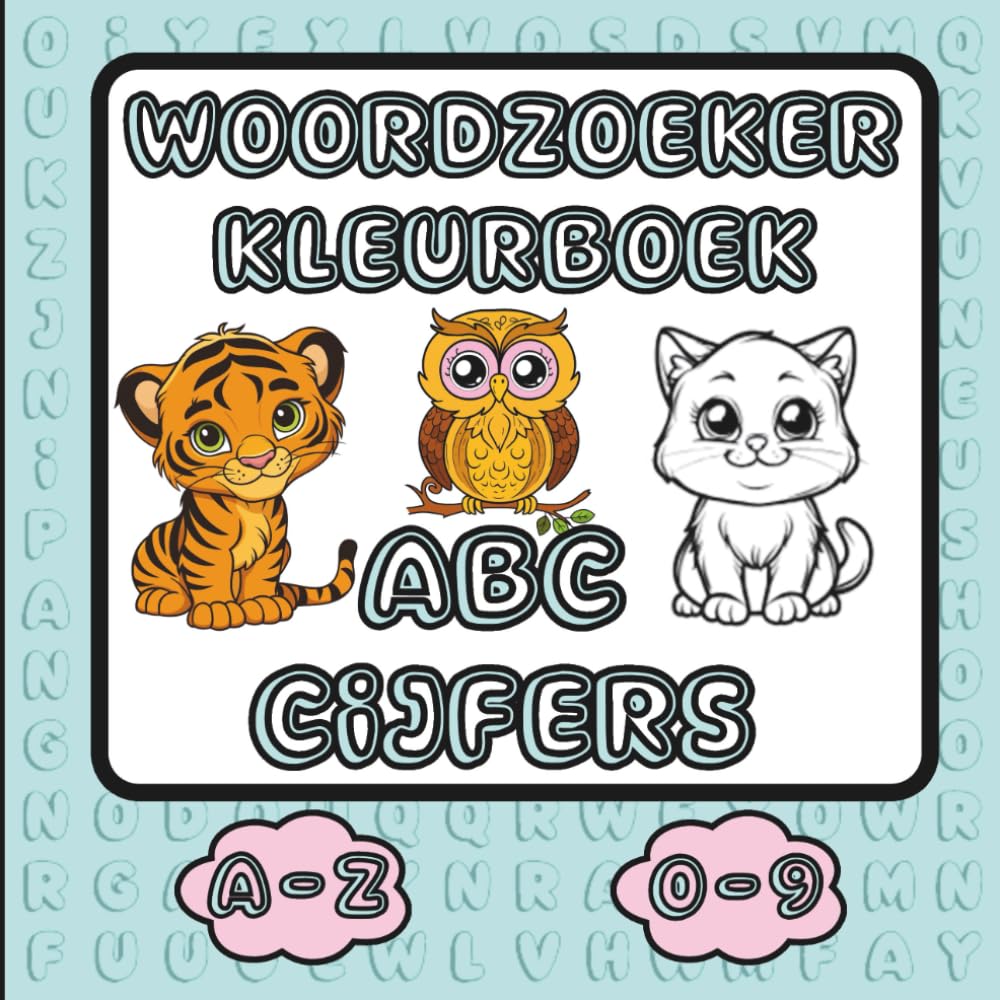 Woordzoeker Kleurboek ABC & Cijfers: Leer letters en cijfers met eenvoudige woordzoekers, telspelletjes en schattige kleurplaten