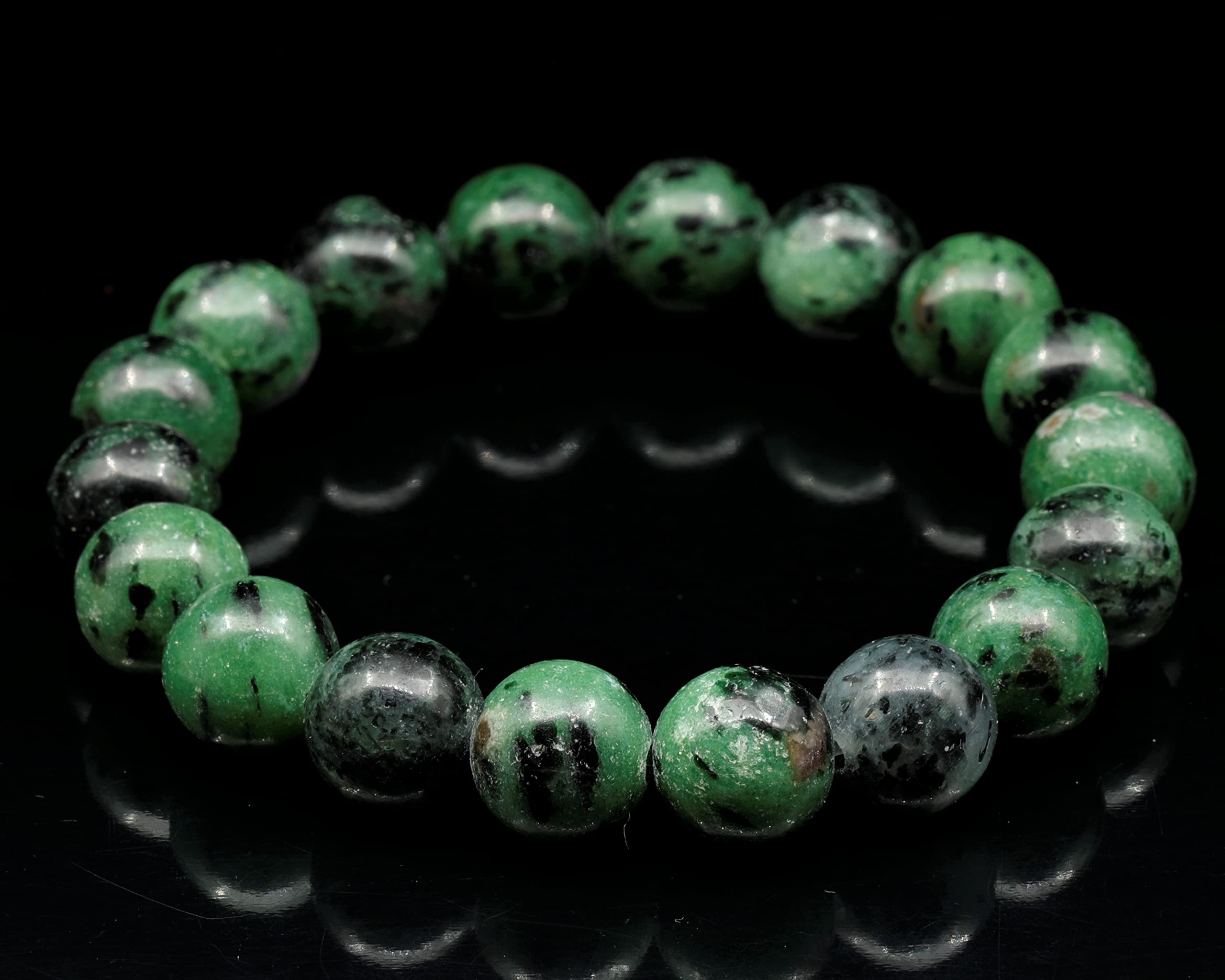Dehnbares Armband aus natürlichen Rubin-Zoisit-Perlen, echter grüner Kristall, Widder, Edelstein elastisch, 8 mm Perlen, Modeschmuck