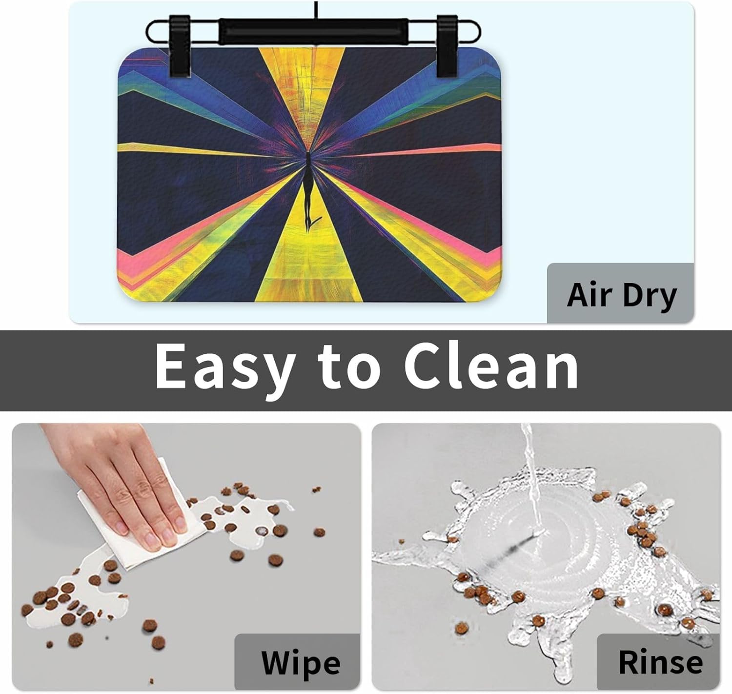 Futurist Painting Pet Feeding Mat Dog Cat Eating Food Absorbent Leather Tablecloth for and Water Bowl Waterproof No Stains Quick Dry Non-Slip 23.62 * 15.75IN