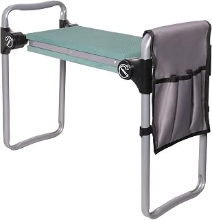Upgrade Garden Kneeler and Seat Stool, Foldable Heavy Duty Garden Bench Workseats with Tool Pocket and Soft EVA Kneeling Pad for Senior, Gardening Lovers, Green (Wider)