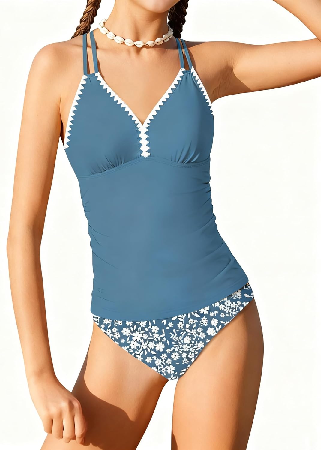 Teen Girls Tankini Swimsuit Girls V Neck Straps Bathing Suit Two Piece Printed Swimsuit 9-16 Years - Image 3