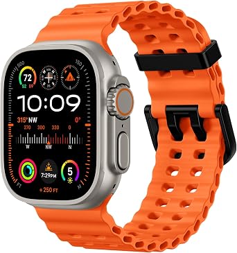 Odbeai Ocean Sport band Compatible with Apple Watch Ultra 2 3/Ultra Band for Men 49mm 46mm 45mm 44mm 42mm,Soft Silicone Breathable Waterproof Outdoors for iWatch Series 11 10 9 8-1 SE Men Women Orange