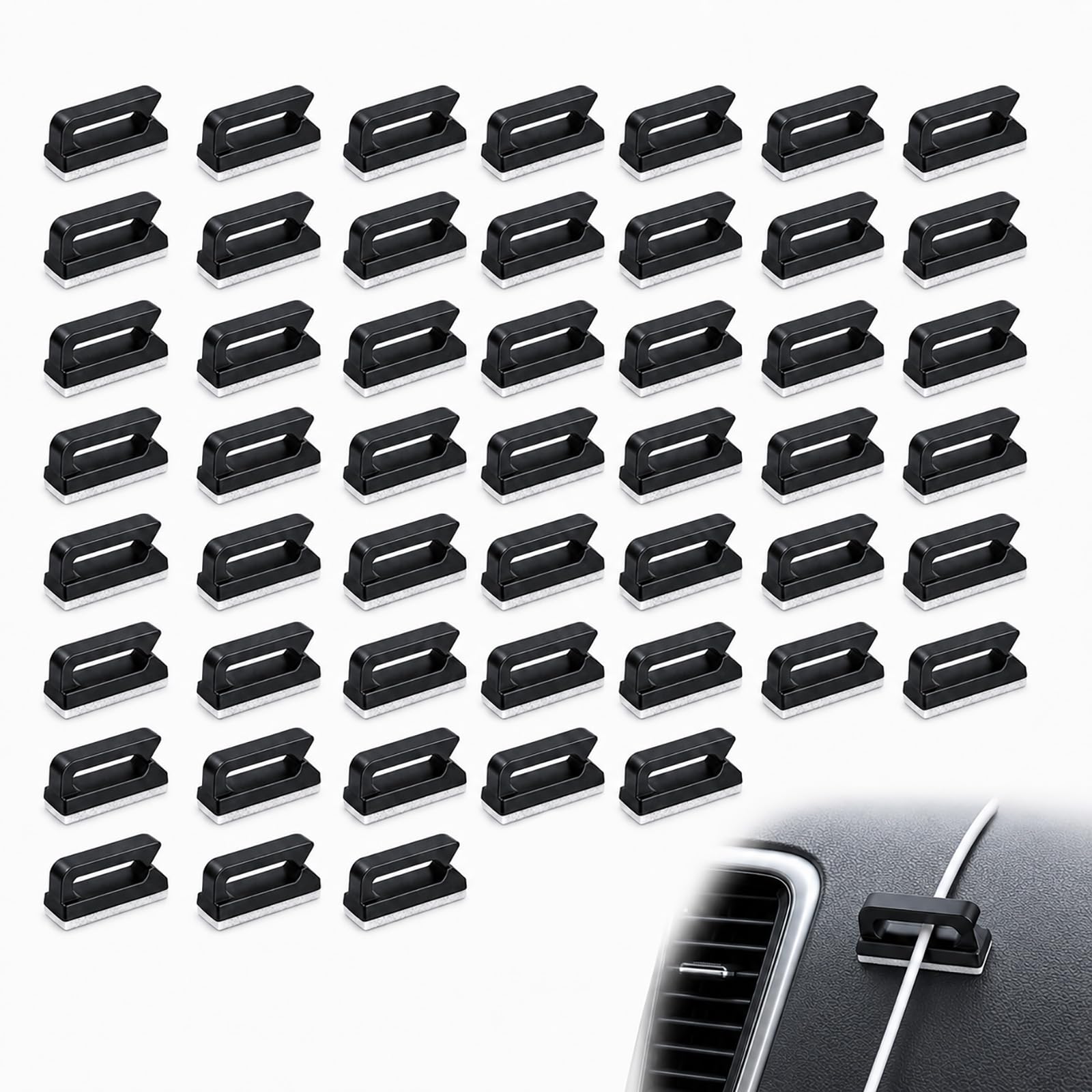 50 Pack Self-Adhesive Cable Clips Electrical Wire Clips Cable Management Clips for Car, Office and Home (13 x 10 mm, Black)