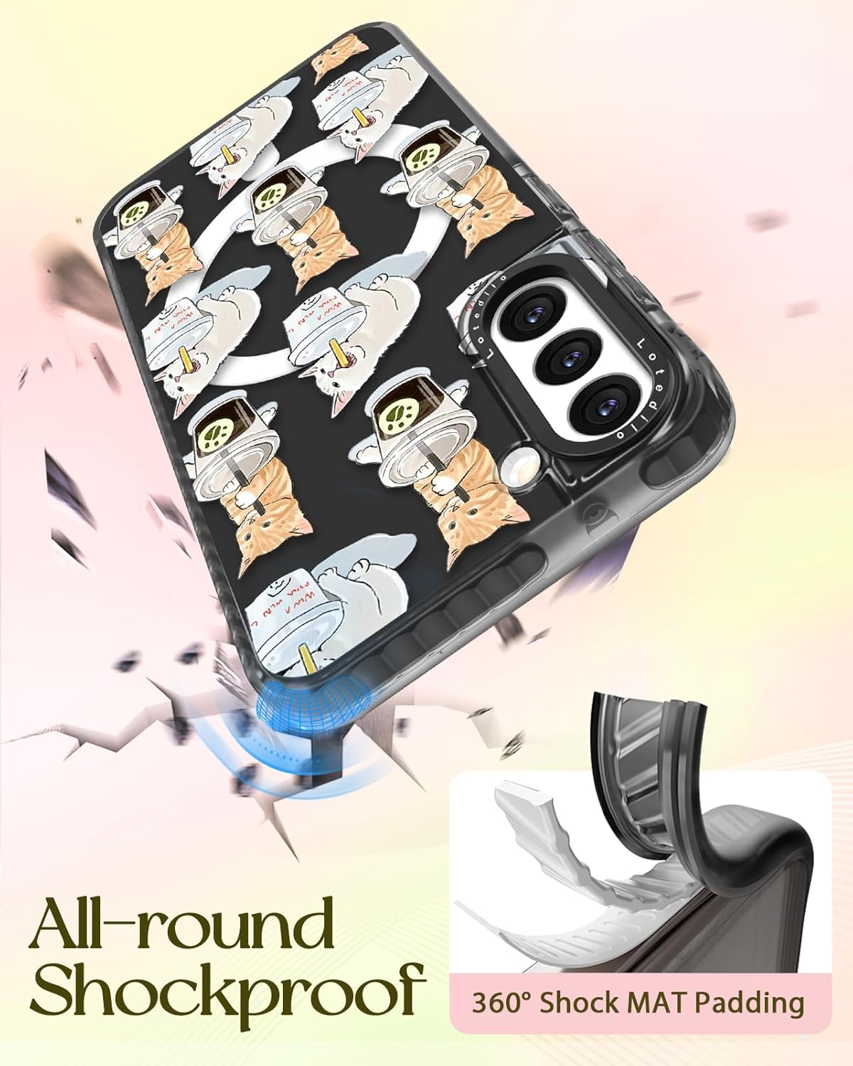 Cute Case for Samsung Galaxy S22 for Women Girls - Funny Design Compatible with Magsafe Magnetic Ring Holder Kickstand Art Cat Cafei Fashion Pattern TPU Phone Covers - Image 6