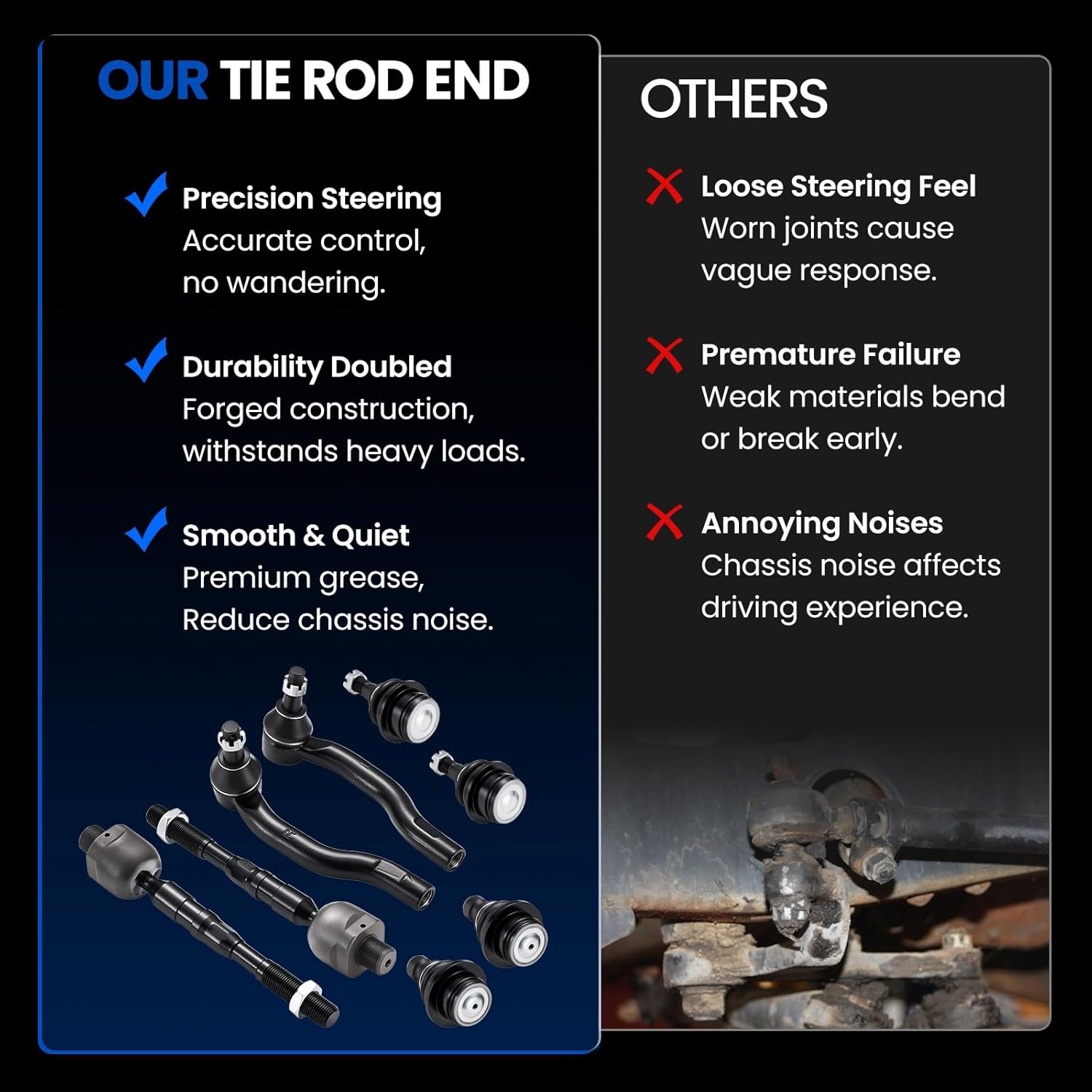 10-PC Steering Suspension Kits Compatible with Nissan Frontier 2005-2019,2xOuter tie rod ES800048 ES800108,2xInner tie rod EV800106,2xBall Joint K80647,2xBall Joint K80660,2xdust cover
