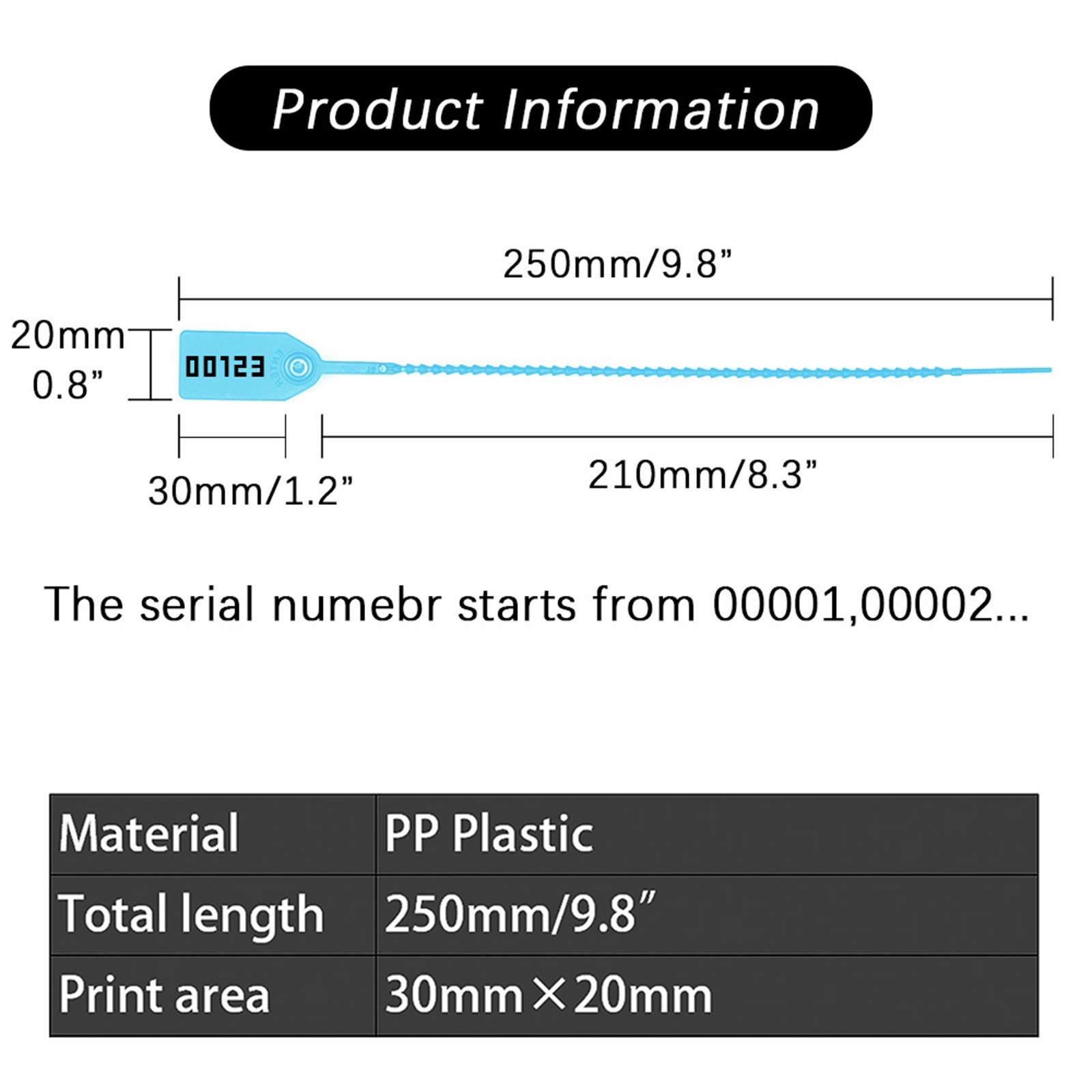 Plastikowe znaczniki, 100 szt. Plastikowych numerowanych plomb sabotażowych do odzieży Torba na buty Multicolor 250mm(Yellow)