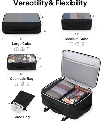 Miniatura 3 de Bagsure Mochila de viaje, equipaje de mano de 42L, mochila expandible aprobada por vuelo, mochila para laptop, Negro (mochila con 4 cubos de