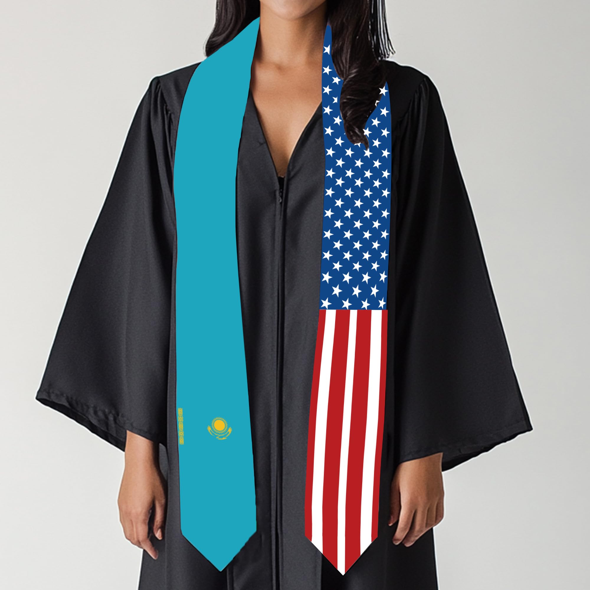 2025 Kazakhstan Flag and USA Flag Graduation Stole Graduation Sash for International Student (Baccalaureate Gown and Hat Not Included)