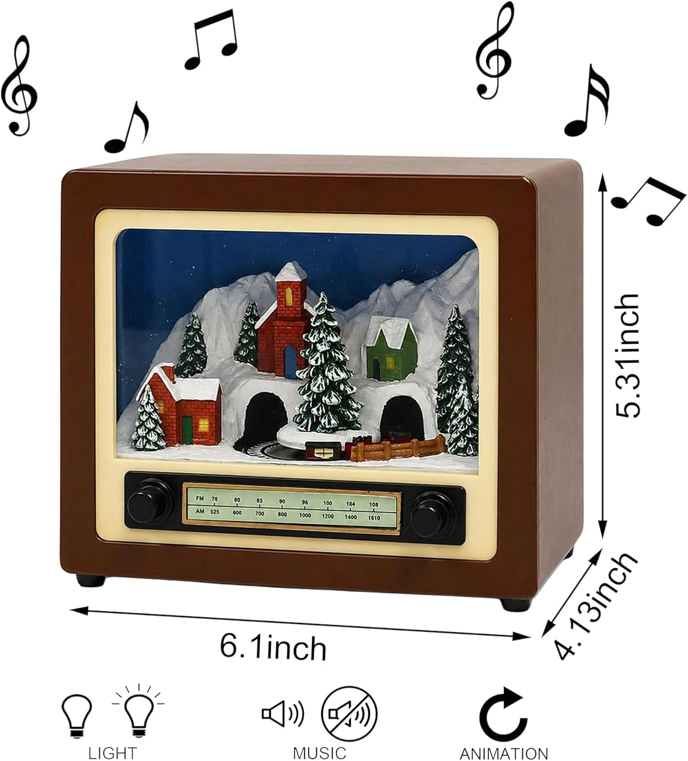 MOMENTS IN TIME 5.5" H Animated Retro Radio with Snowy Mountain Scene (Moving Train) - LED Lights, 8 Classic Carols Christmas Music - Battery Operated - Hand-Painted Resin Polyresin Injection Plastic image 2
