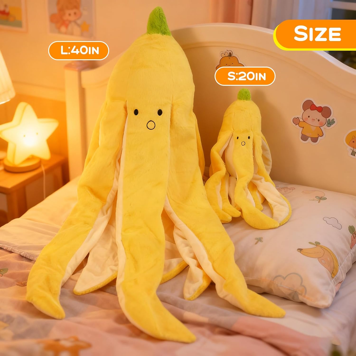 Giant Banana Squishy Plush Pillow 20 Inch –Hugging Pillow Stress, Soft Fruit Body Pillow for Bed, Banana Decor Gift for Birthday, Valentine, Christmas Plush Cute Plushie