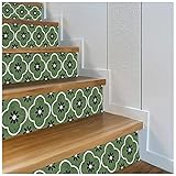 Decorative Stair Riser Decals, 39.37x7.09 inches, Set of 6, Green Floral Pattern, Self-Adhesive Vinyl Stickers