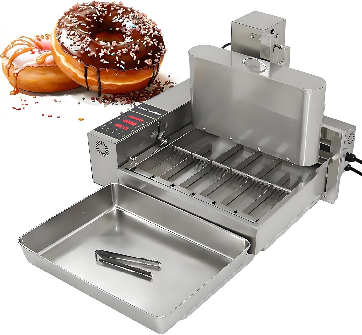 4-Row Automatic Mini Donut Maker,Commercial Donut Maker with Temperature Control, 5 Gears Thickness Control