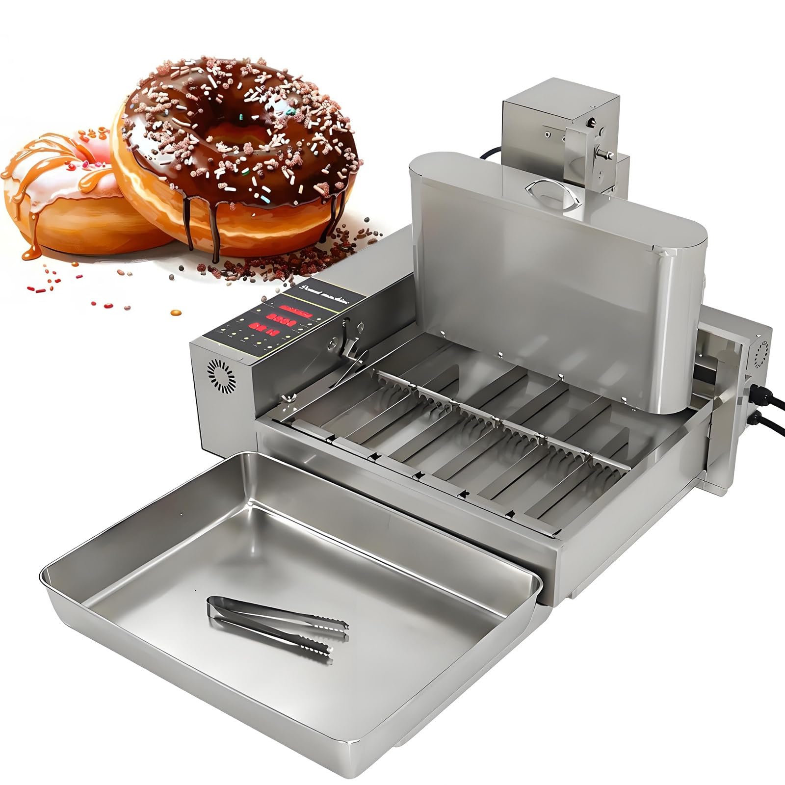 Friggitrice Automatica per Ciambelle, Macchina per Ciambelle Commerciale da 2000 W, 1800 Ciambelle/Ora, Rotazione E Conteggio Automatici,per Snack Bar, Hotel E Cucine Professionali