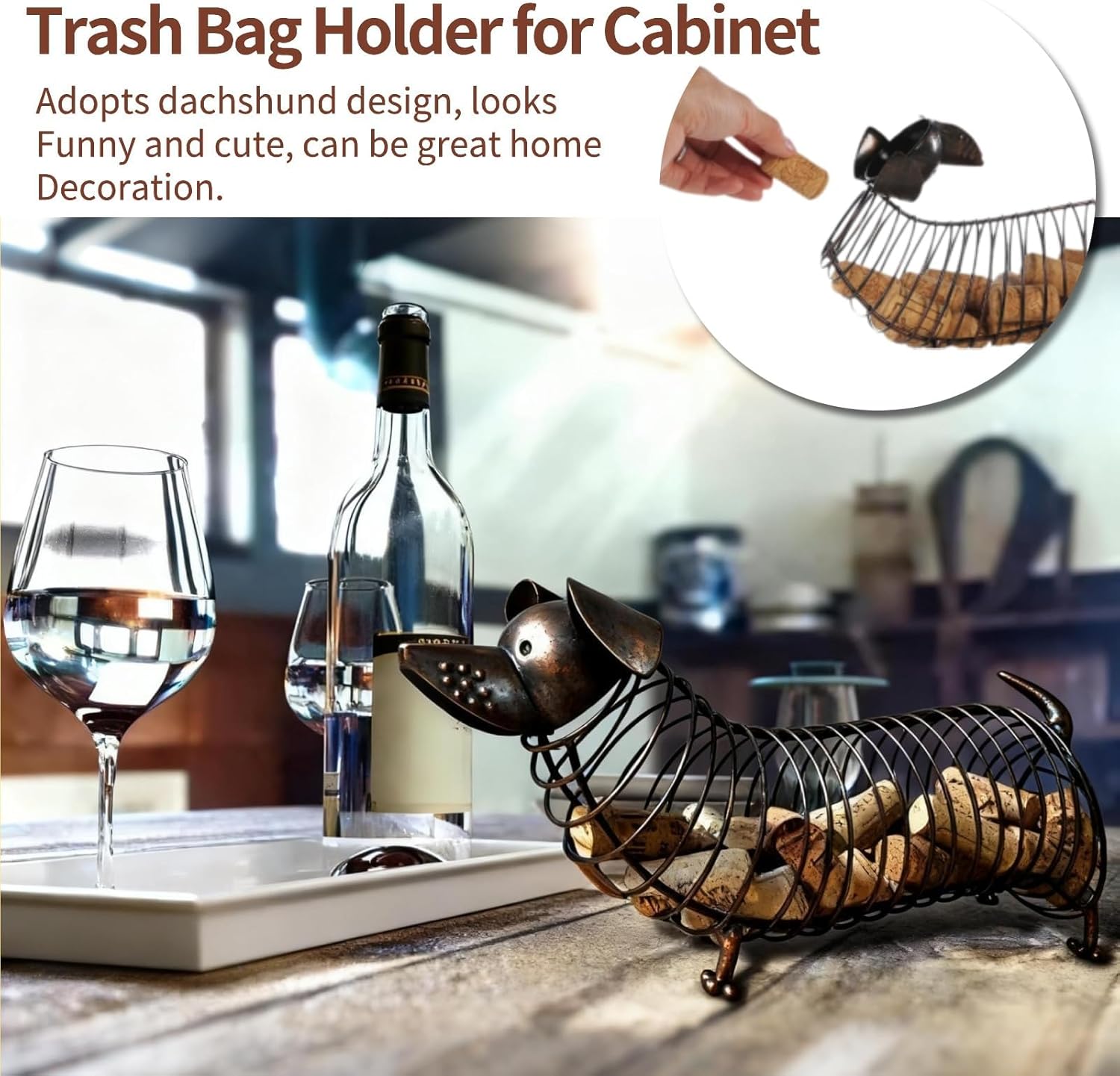 Cyrank Metal Wine Cork Holder, Dachshund Shape Cute Dog Cork Holder Decorative Storage Collector Box Tabletop Racks Shelf for Wine Lover