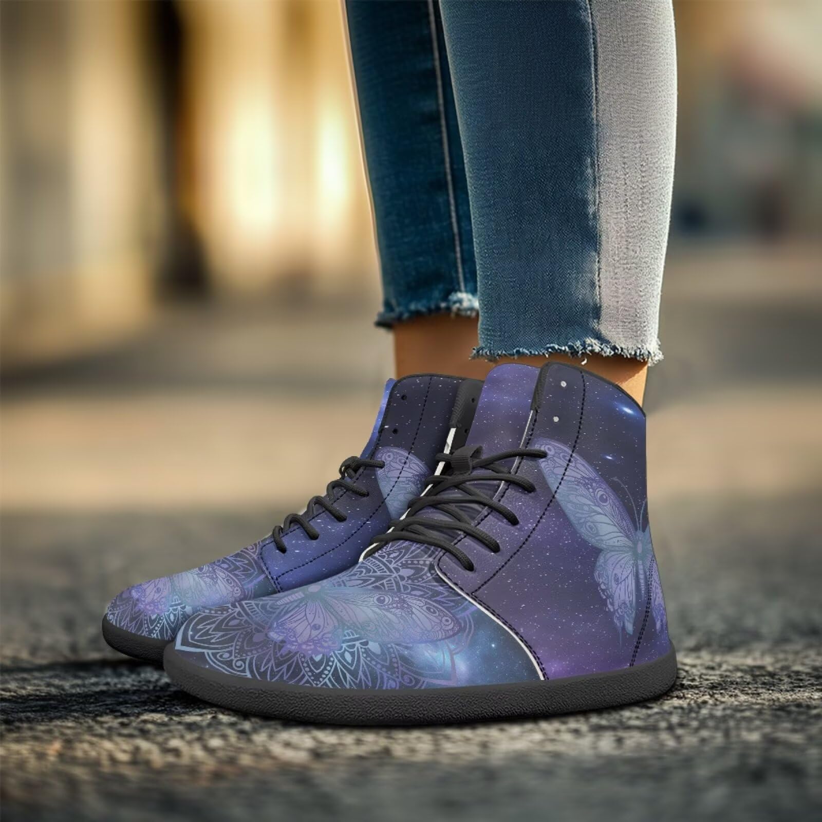 Jeiento Herren Damen High Top Barfuß Sneaker Boho Mandala Schuhe Weite Toe Box Zero Drop Schuhe Casual Schuhe Trainer Sneaker