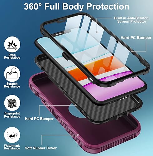 Miniatura 3 de Funda para iPhone 11, con protector de pantalla integrado, protección resistente contra caídas, cuerpo completo, a prueba de golpes, a prueba de