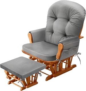 JZHLLA Glider Rocker Replacement Cushion Set 5-Piece with Storage Pockets, Soft Flannel, High-Res Foam, Non-Slip (Grey)
