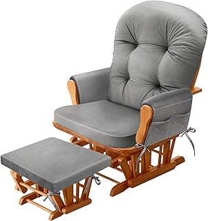 Glider Rocker Replacement Cushion Set with Storage Pockets Soft Flannel Fabric & High-Resilience Foam