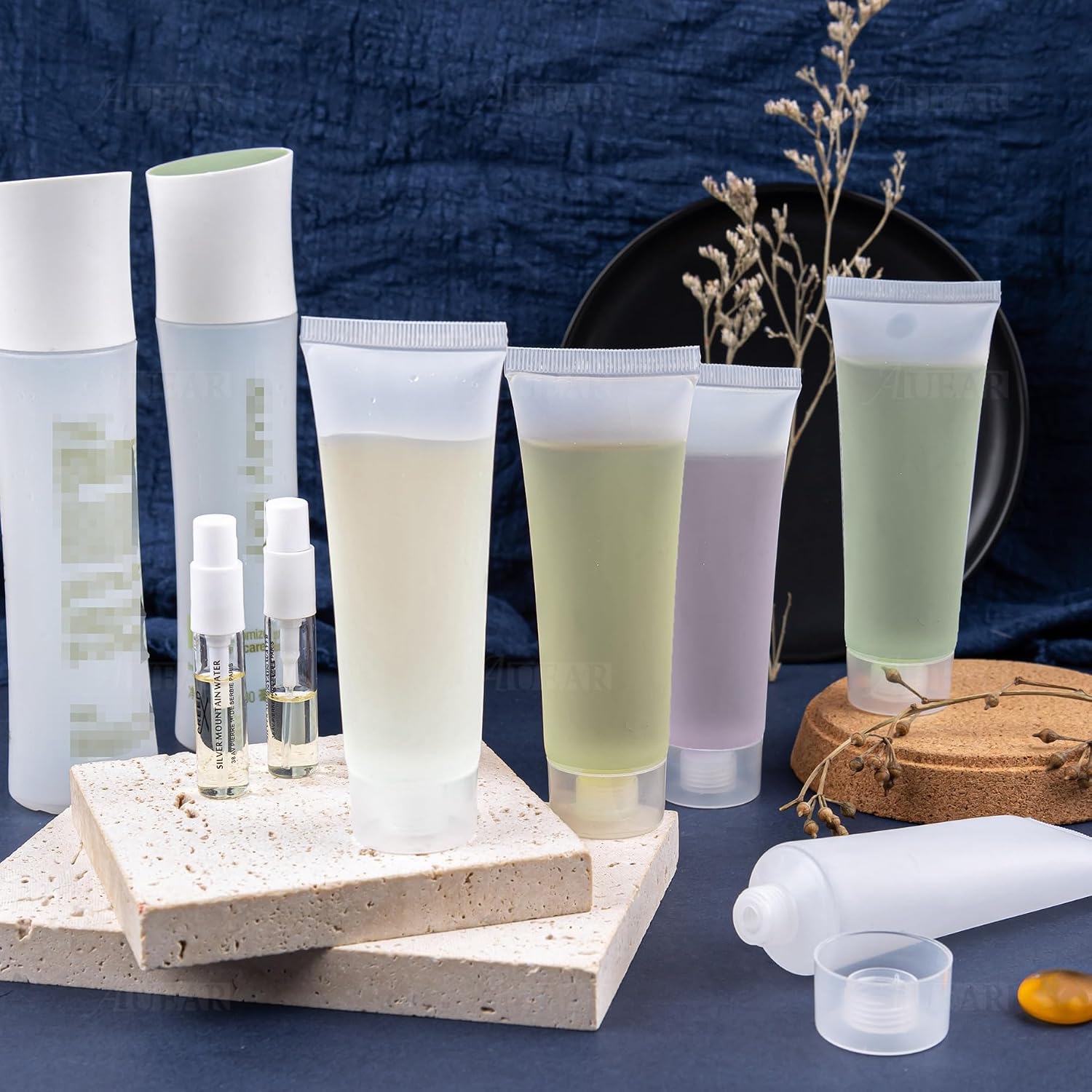 AUEAR, 24 Pack 50 Ml Empty Refillable Plastic Cosmetic Soft Tubes Bottles with Cover for Makeup Sample Travel