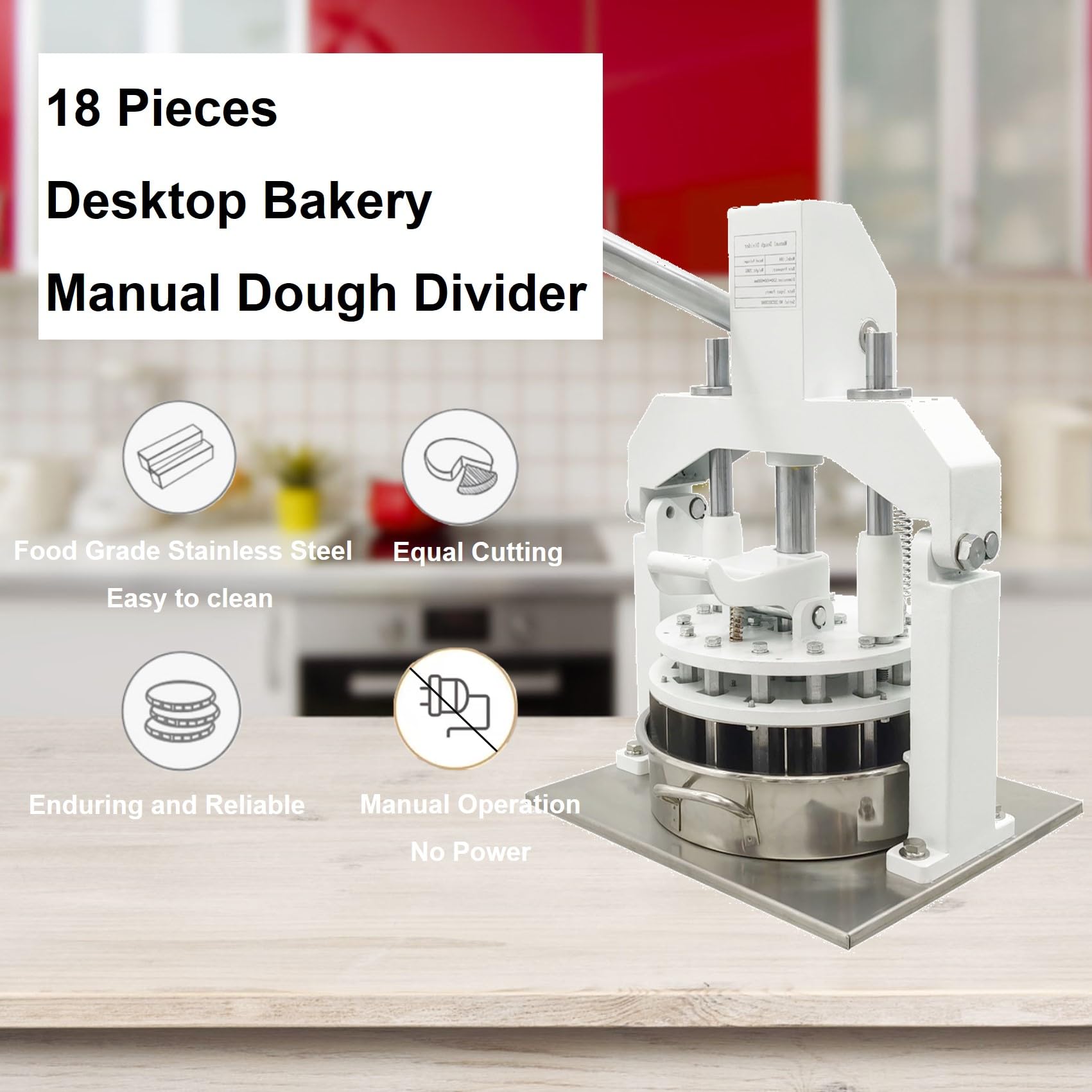 BANFLUXION 18PCS Table Top Manual Dough Divider Manual Hydraulic Dough Dividing Machine 2 Trays Manual Equal Dough Cutter Bread Bakery Dough Cutter Machine 2.12oz-11.29oz(60g-320g)/pcs