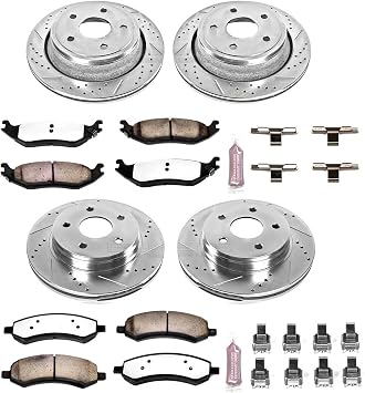 PowerStop Front & Rear Brake Kit For Chrysler Aspen 2007-09 |Dodge Durango 2007-09 |Ram 1500 2006-18 - Truck & Tow Carbon Fiber Ceramic Brake Pads + Drilled & Slotted Rotors Upgrade, K2164-36