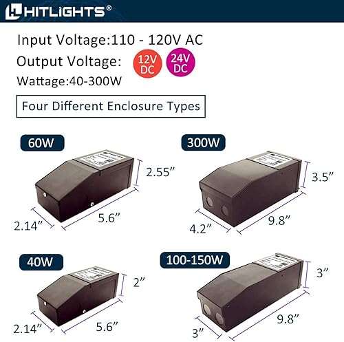 Miniatura 7 de HitLights Transformador LED regulable de 12 V 100 W, fuente de alimentación magnética de 120 VCA a 12 VCC, compatible con atenuadores Lutron y