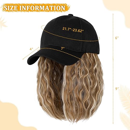 Miniatura 3 de Gorra de béisbol con extensiones de cabello, peluca ajustable, sombrero rizado adjunto, 14 pulgadas, postizo sintético para mujer, rubio jengibre