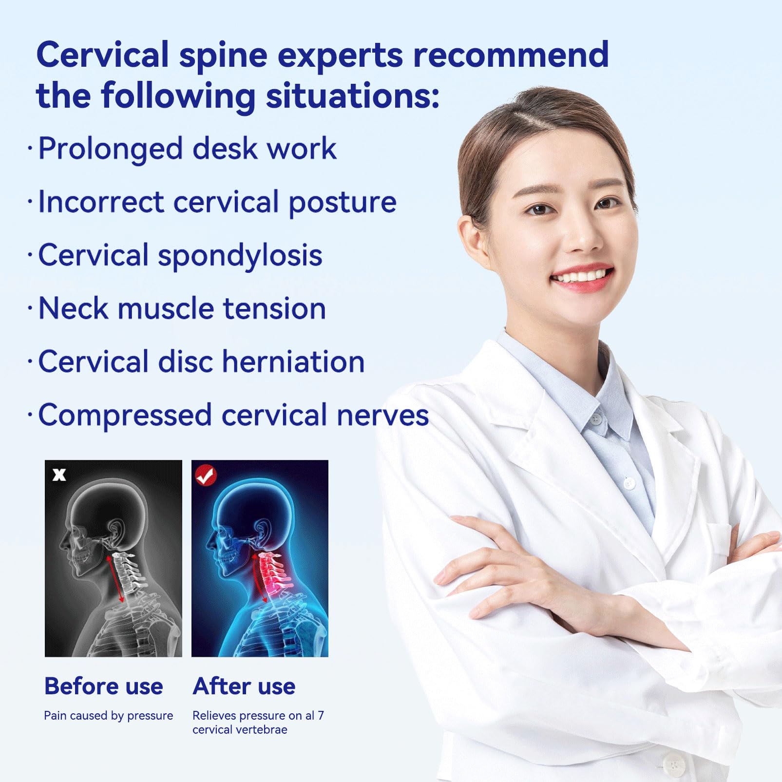 Dispositivo di trazione cervicale, barella regolabile per alleviare il dolore, supporto leggero per il collo per decompressione cervicale, design ergonomico per casa, ufficio e viaggio