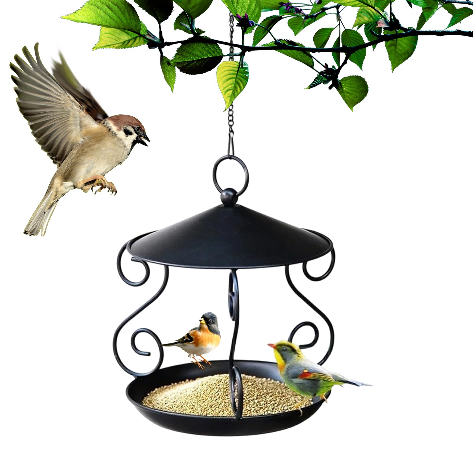Mangeoire à oiseaux extérieur en métal avec plateau imperméable pour balcon