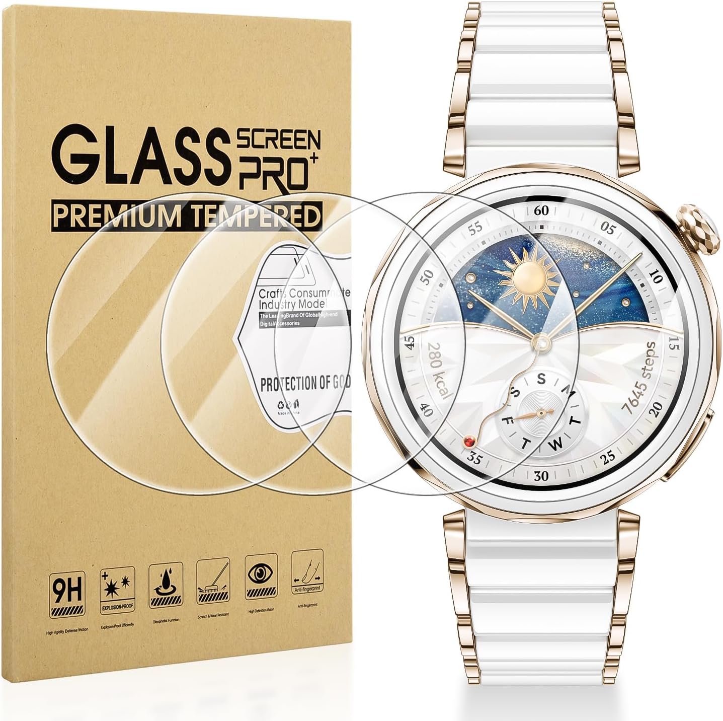 Diruite Pack of 4 Screen Protectors for Huawei Watch GT 5 Pro 42 mm Screen Protector Anti-Scratch HD Tempered Glass Screen Protector 42 mm