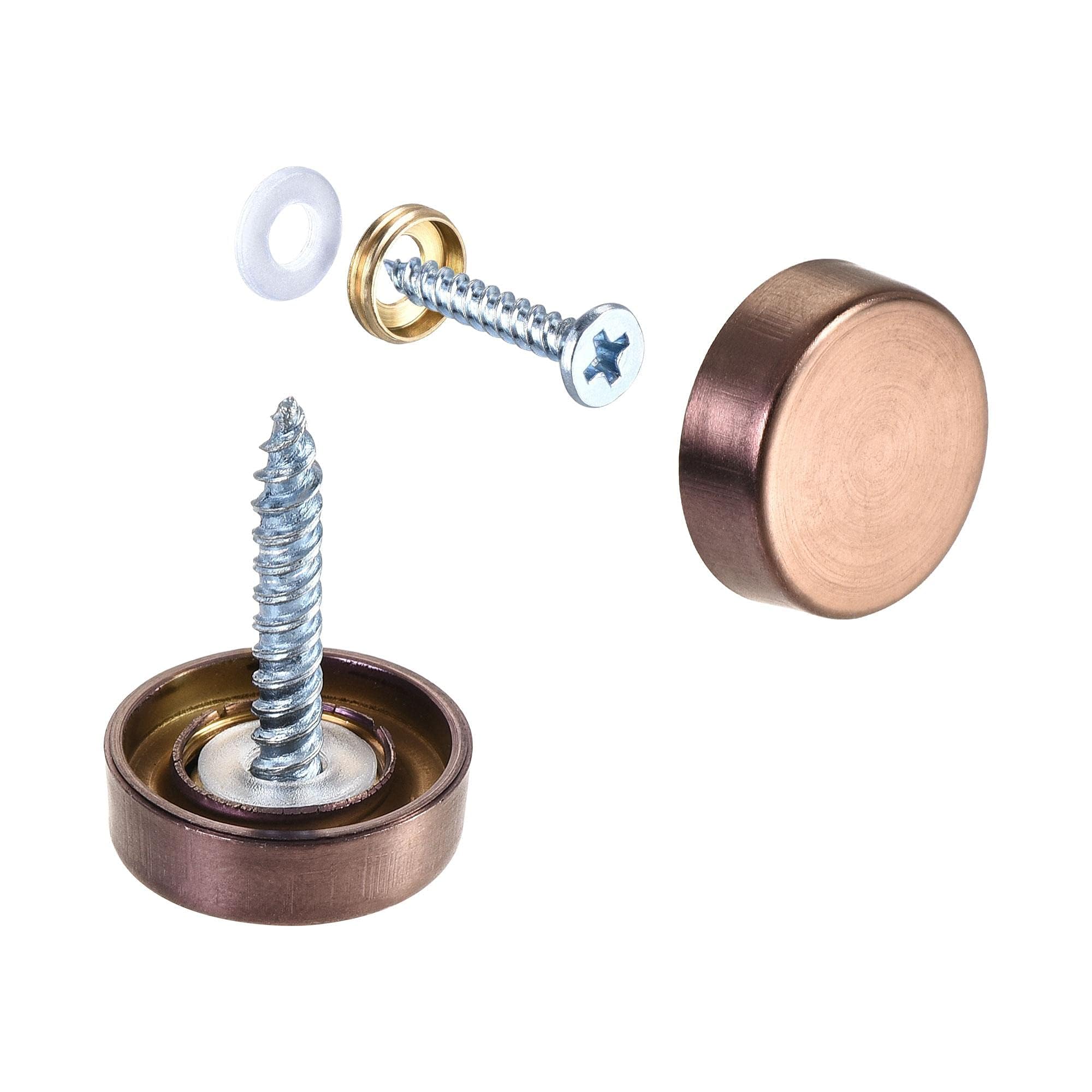 TOP-VIGOR 10Pcs Mirror Screws, 16mm Stainless Steel Mirror Screws Cap Nail with Washers
