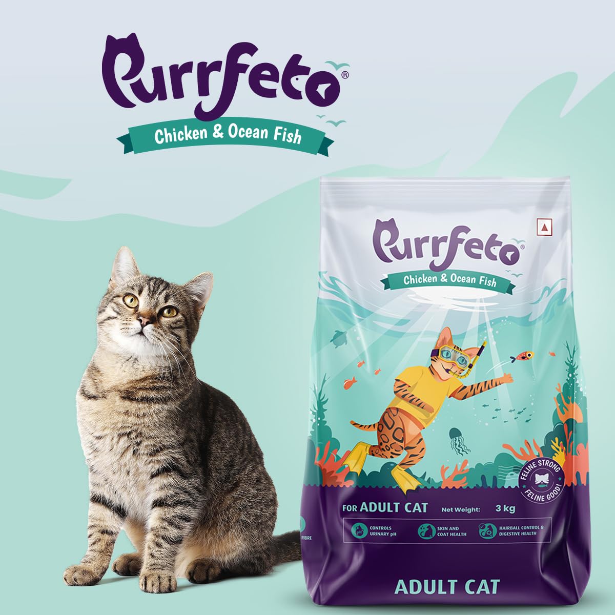 Purrfeto Adult Dry Cat Food | Chicken & Ocean Fish | 1.2 kg + 3kg | 40% Reduction in Urinary Track Diseases | Anti Hairball Formula | Healthy Skin & Coat | Improves Digestive Health 3
