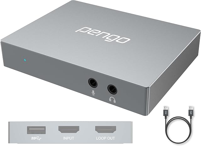Pengo 4K Pass-Through HDMI Video Capture Card @ 1080p60fps, Game Capture Card for Xbox One Nintendo Switch PS5, Video Grabber, No Latency, UVC USB 3.0 for Win, MacOS No HDCP/No 1080i