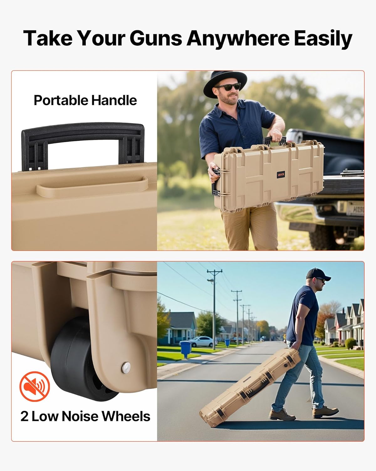 VEVOR Rifle Case, Rifle Hard Case with 4 Layers Fully-protective Foams, Lockable Hard Gun Case with Wheels, IP67 Waterproof & Crushproof, for Rifles or Shotguns