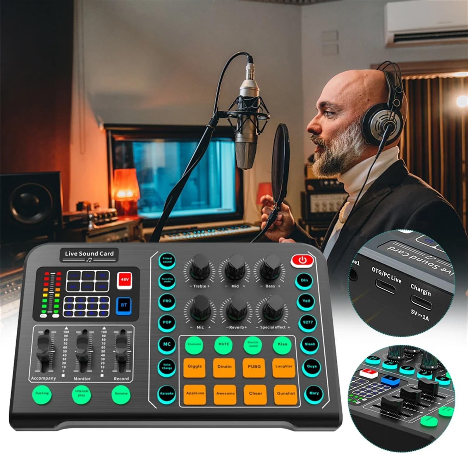 Mesa de Mezclas, Control de volumen, reverberación for juegos, for Streaming, DJ, Home, KTV, portátil, inalámbrico, profesional, tarjeta de sonido en vivo, cambio de voz