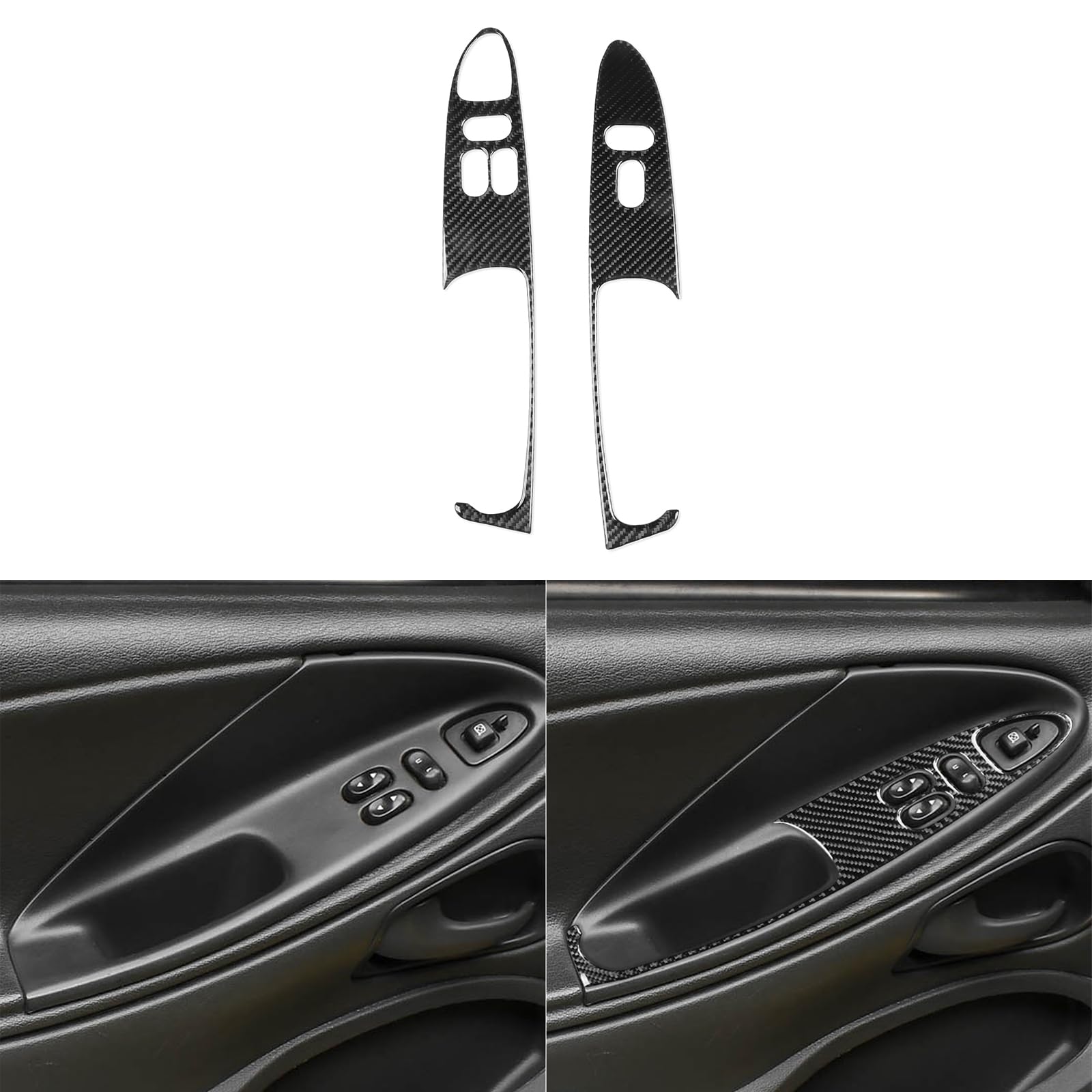 Generic Real Premium Soft Carbon Fiber Car Door Window Lifting Switch Cover Sticker Door Glass Lifting Decorative Decal Compatible with Ford Mustang 2001 2002 2003 2004 Interior Accessories Black