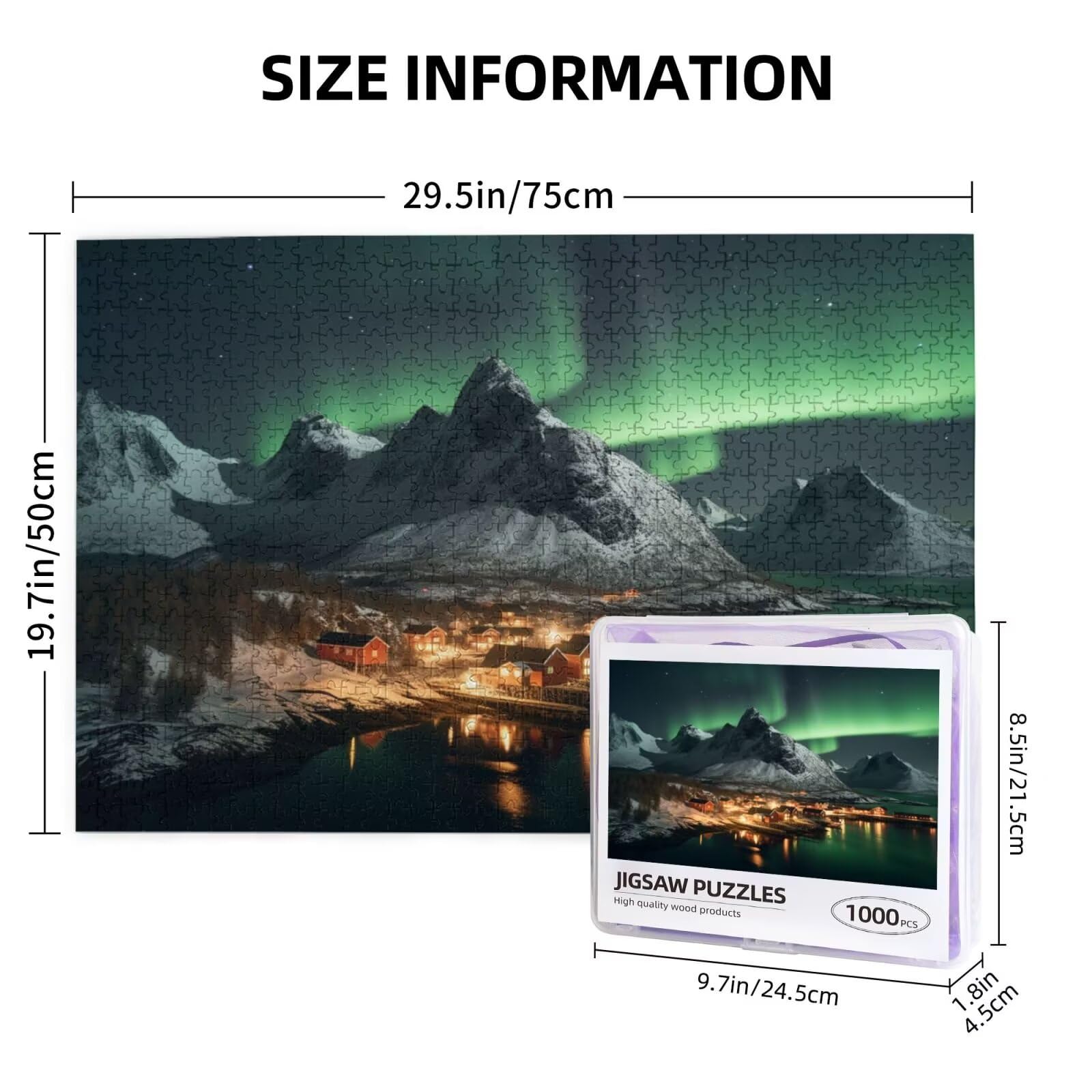 Puzzle Norwegia, 1500 elementów, zorza polarna, puzzle dla dorosłych, z pudełkiem na prezent, duże drewniane puzzle dla dorosłych, gra zręcznościowa dla całej rodziny, prezenty dla kobiet, 87 x 57 cm