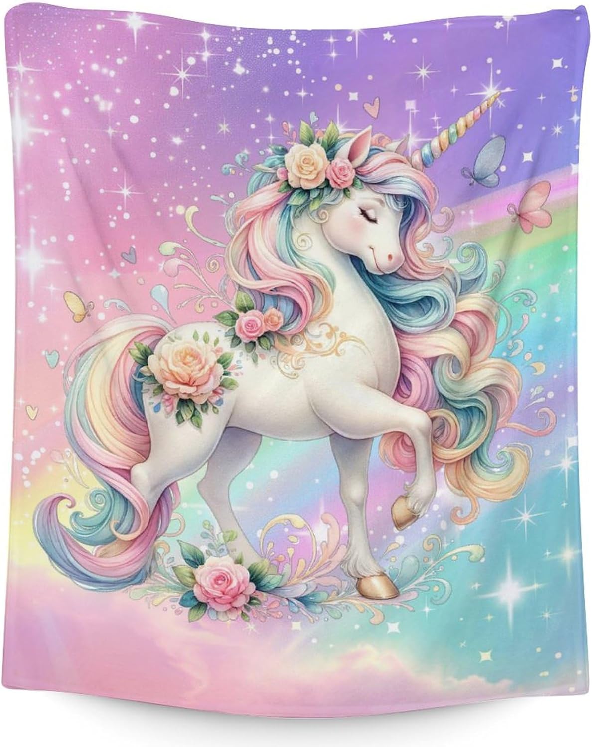 Unicorn Blanket for Girls, 50 x 60 Inches Throw Size Teens Blanket - Soft Fuzzy Plush Throw Gifts - Aesthetic Colorful Unicorn Gift for Bed Chair