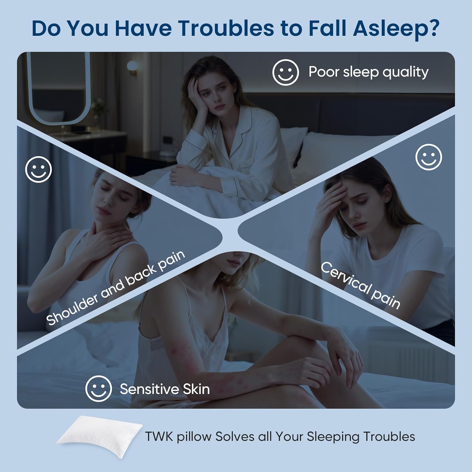 TWK Original Adjustable Bed Pillow for Sleeping, Good for Side, Back & Stomach Sleeper with Washable Removable Cover, Additional Foam Fill Included（(White, Queen Size (1 Pack))）