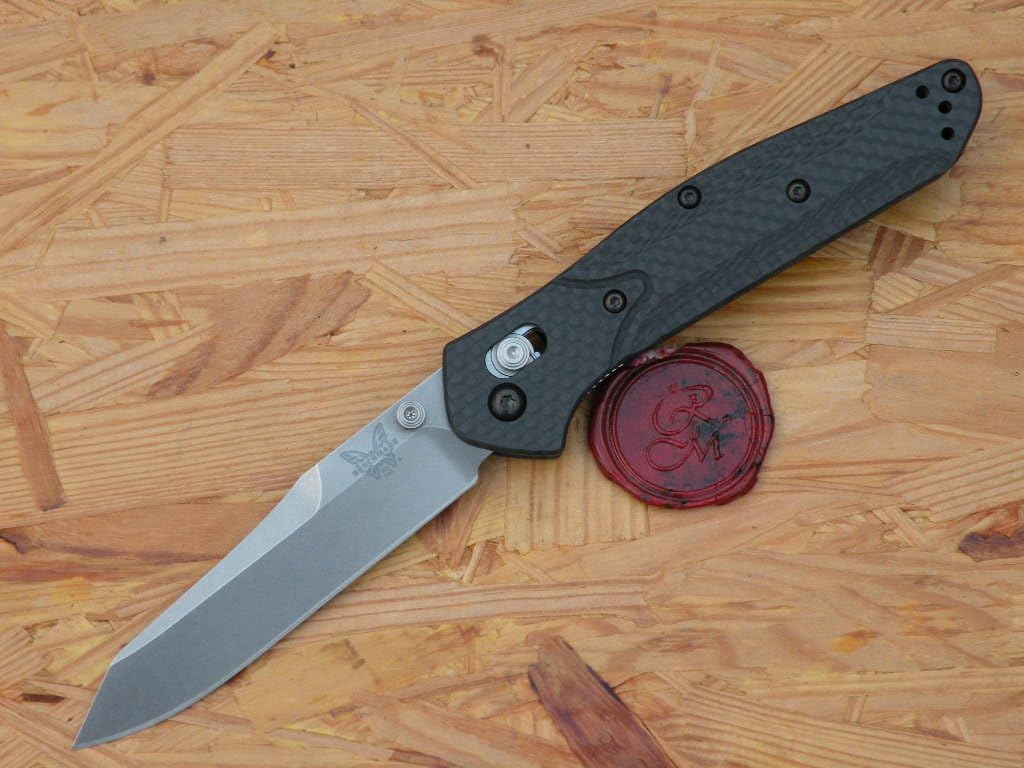 Benchmade 940 Blue Class Folding Knife, Plain Edge/Satin Finish CPM-S90V Blade/Carbon 940-1