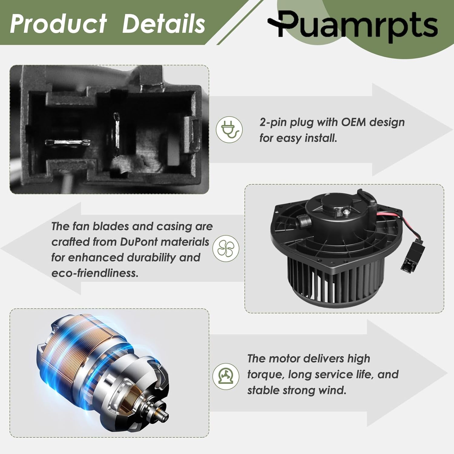 AC Heater Blower Motor - Compatible with Nissan NV1500/NV2500/NV3500 2012-2021, Titan 2017-2021 - Motor Fan# 700314, Front