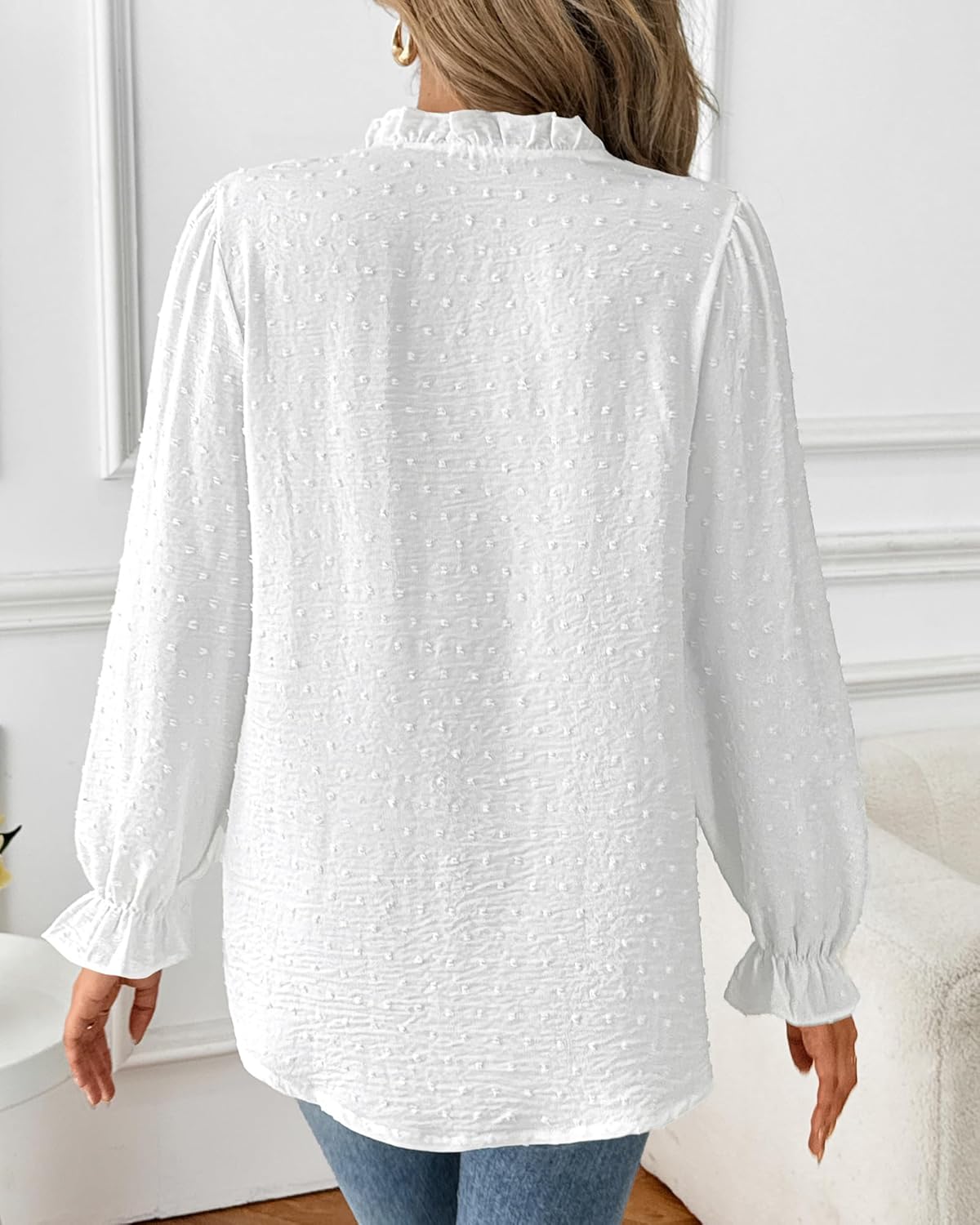 Bsubseach Womens Tops Ruffle Long Sleeve Swiss Dot Blouses for Women Dressy Casual Fashion Shirts - Image 5