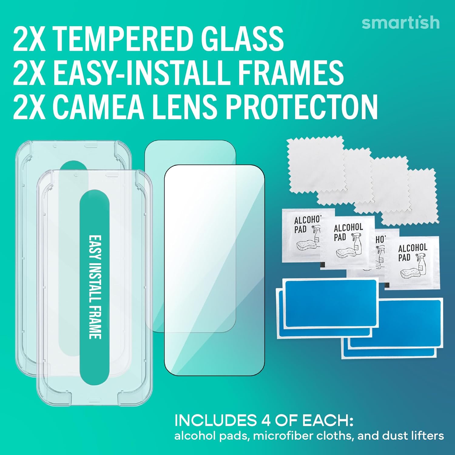 Smartish® iPhone 17 Pro Screen Protector + Camera Lens Covers - Tuff Sheet - 2-Pack Tempered Glass 9H Easy Install Frame Case-Friendly - Dynamic Island for Apple iPhone 17 Pro - Clear 2-Pack - Image 5